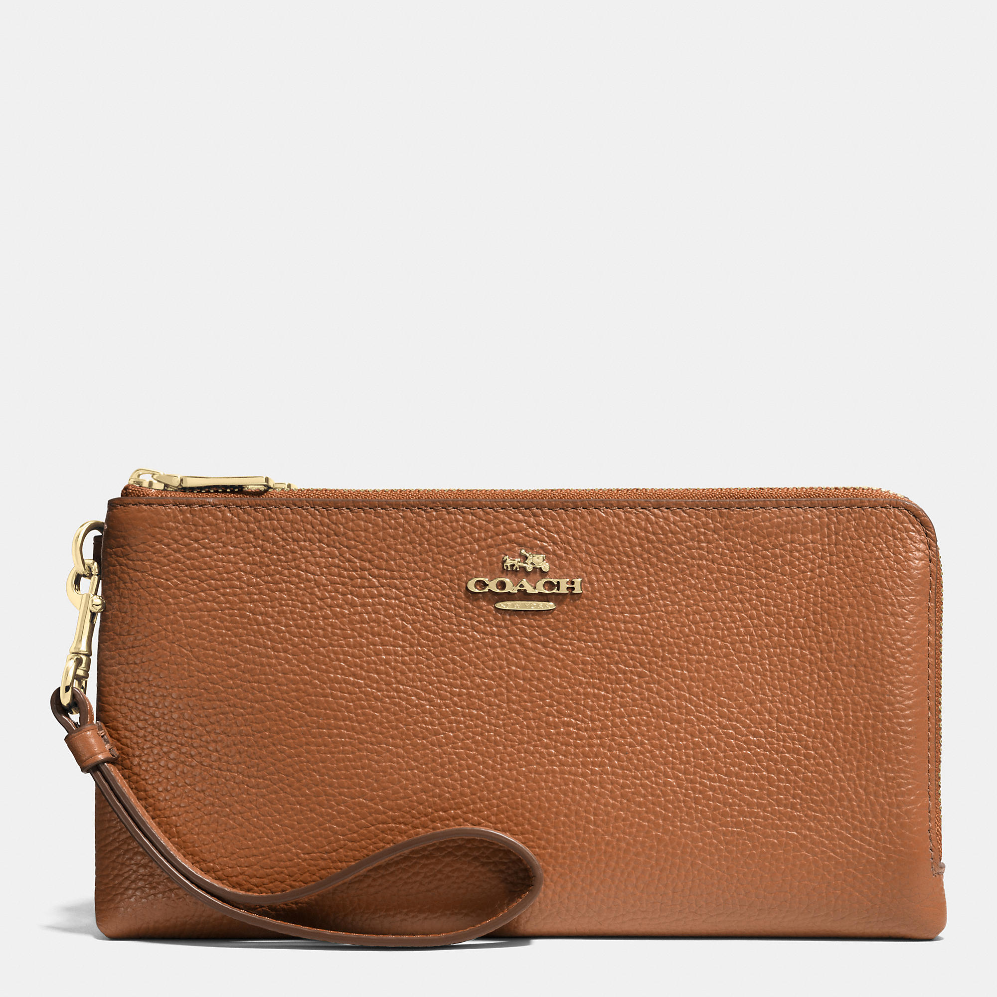 Mature Female Coach Double Zip Wallet In Pebble Leather | Women